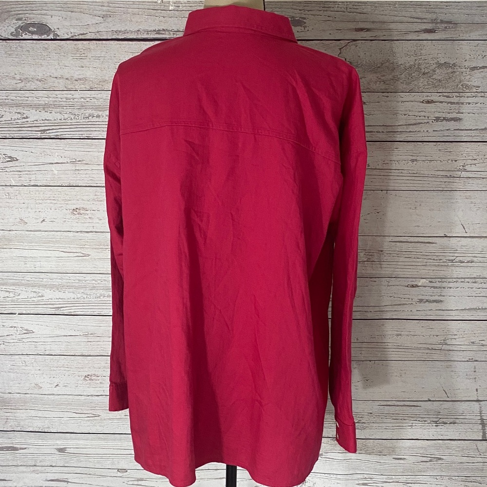 Eileen Fisher Pink Organic Cotton Twill Classic Collar Button Down Shirt Size L - Picture 12 of 12